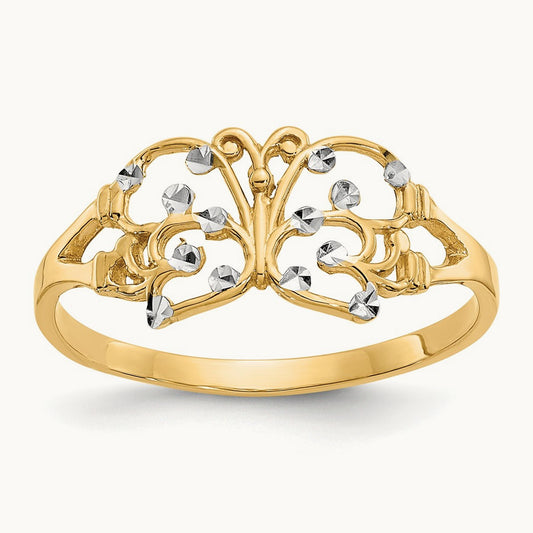 w/ Rhodium Diamond-cut Butterfly Ring, 14K
