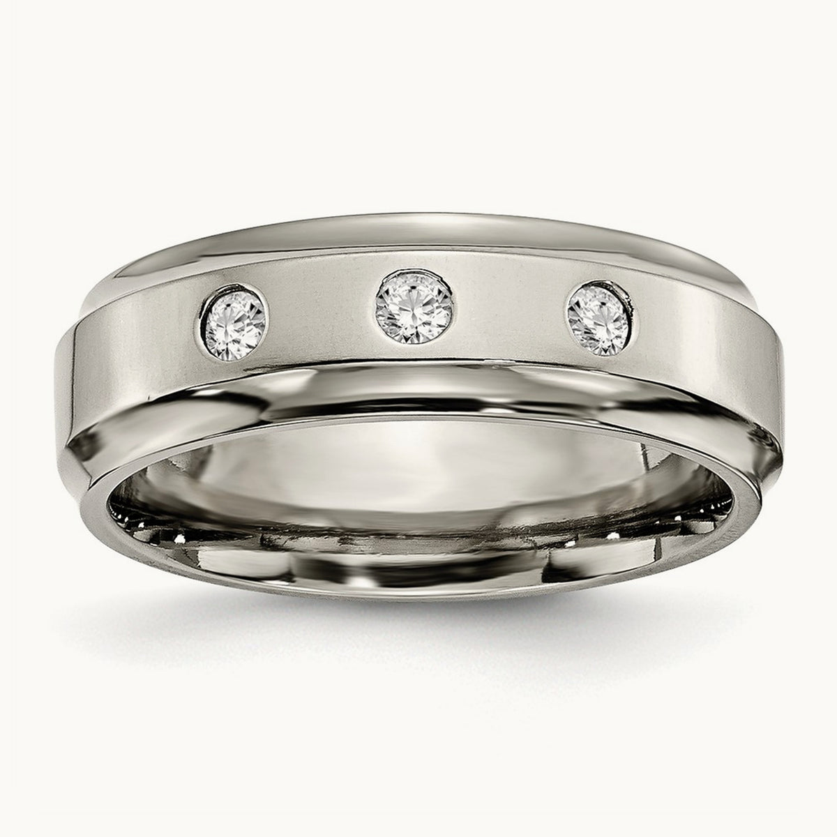 Polished 1/5ct. tw. Diamond Ridged Edge Band, 7mm, Titanium