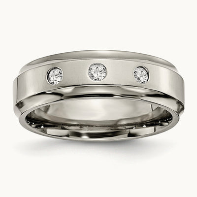 Polished 1/5ct. tw. Diamond Ridged Edge Band, 7mm, Titanium
