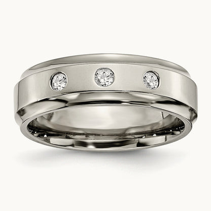 Polished 1/5ct. tw. Diamond Ridged Edge Band, 7mm, Titanium