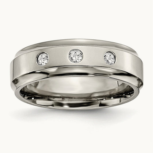 Polished 1/5ct. tw. Diamond Ridged Edge Band, 7mm, Titanium