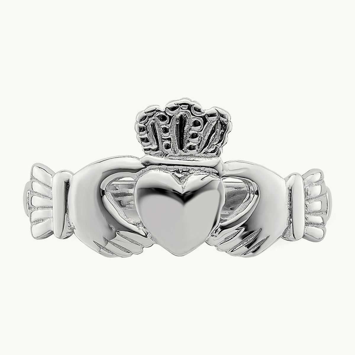 Polished Claddagh Ring, 14K White Gold