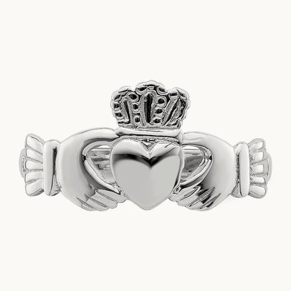 Polished Claddagh Ring, 14K White Gold