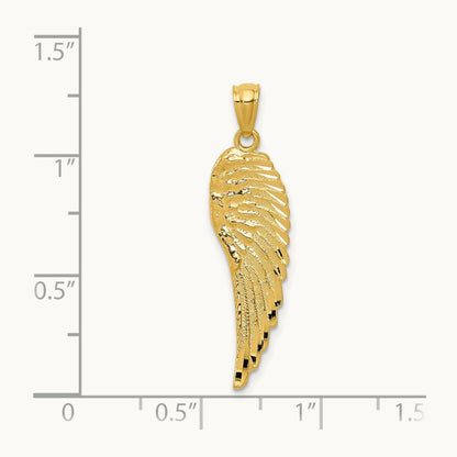 Polished and Textured Angel Wing Pendant — 14K Yellow Gold