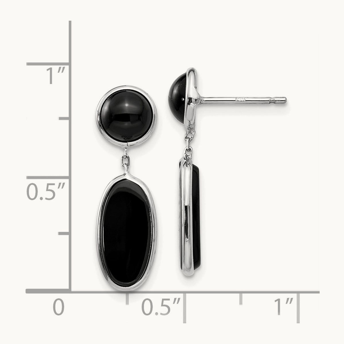 Onyx Oval Dangle Post Earrings — 14K White Gold