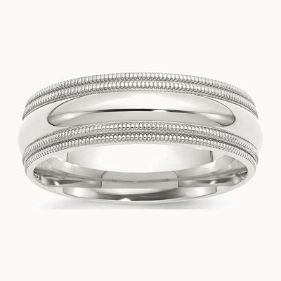 Sterling Silver 7mm Comfort Fit Double Milgrain Band