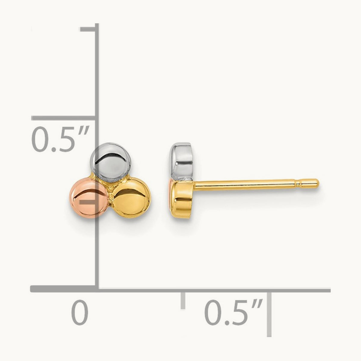 Tri-color Circle Post Earrings, 14K