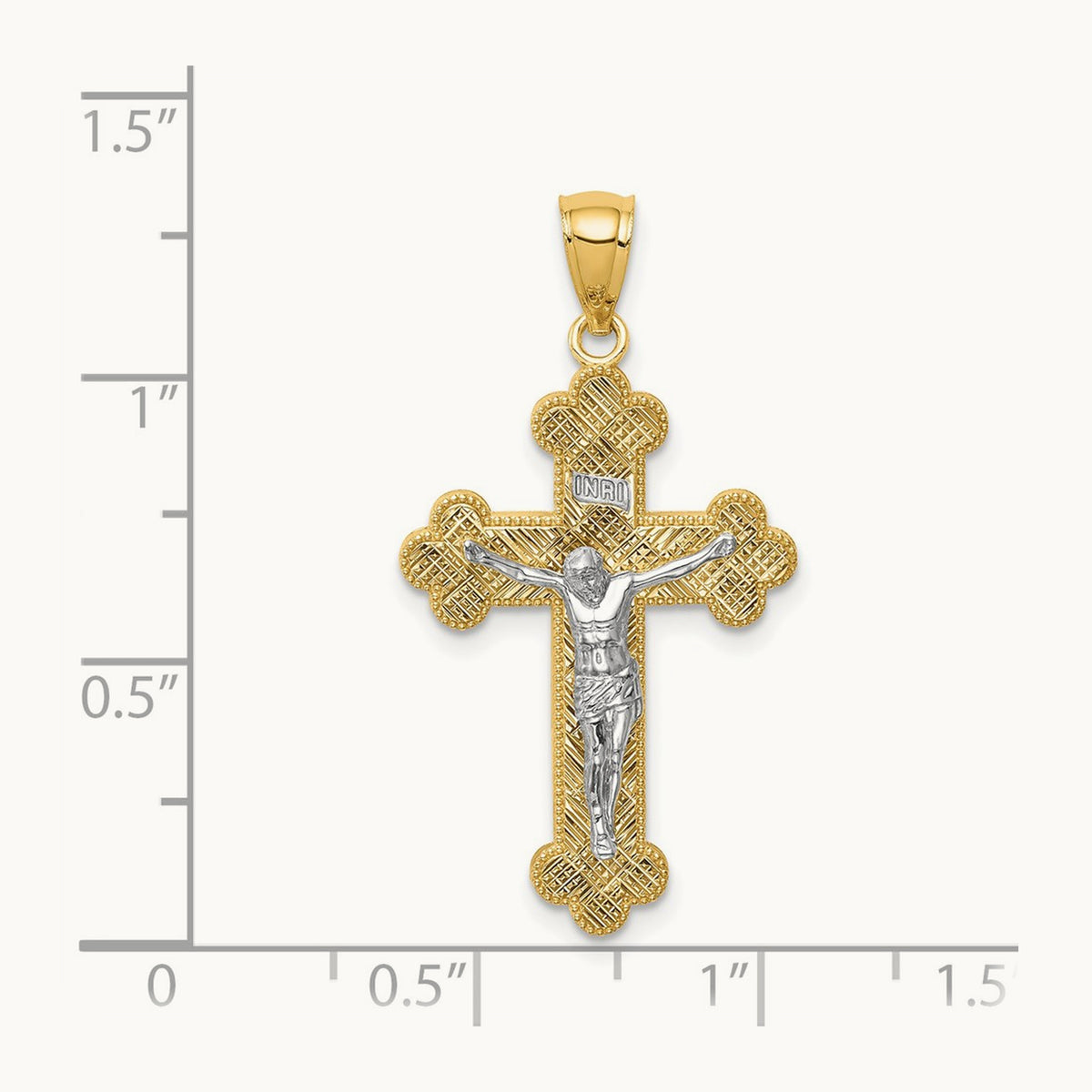 w/Rhodium Inri Budded Crucifix, 14K Two-tone