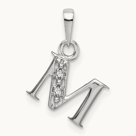Rhodium-plated Diamond Letter M Initial Pendant, 14K White Gold