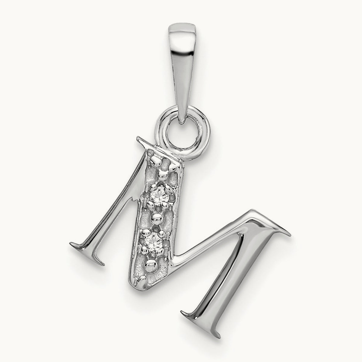 Rhodium-plated Diamond Letter M Initial Pendant, 14K White Gold