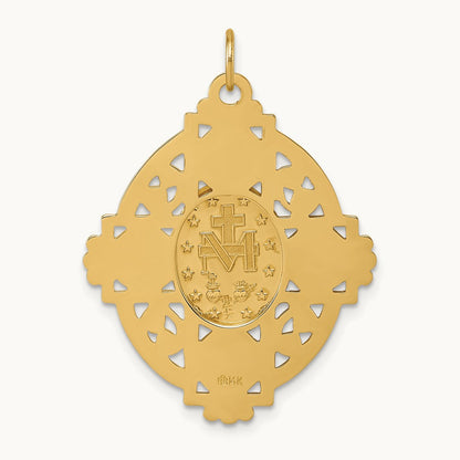 Polished and Satin Miraculous 4-way Medal Oval Pendant, 14K