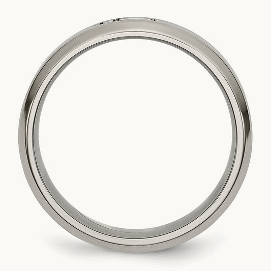 Brushed Center Cross Design Beveled Edge Band, Titanium