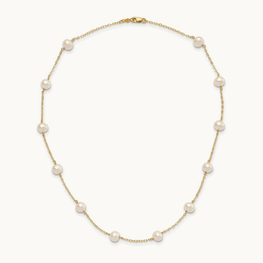 5.5- White Near Round FW Cultured Pearl 12-station Necklace, 14K