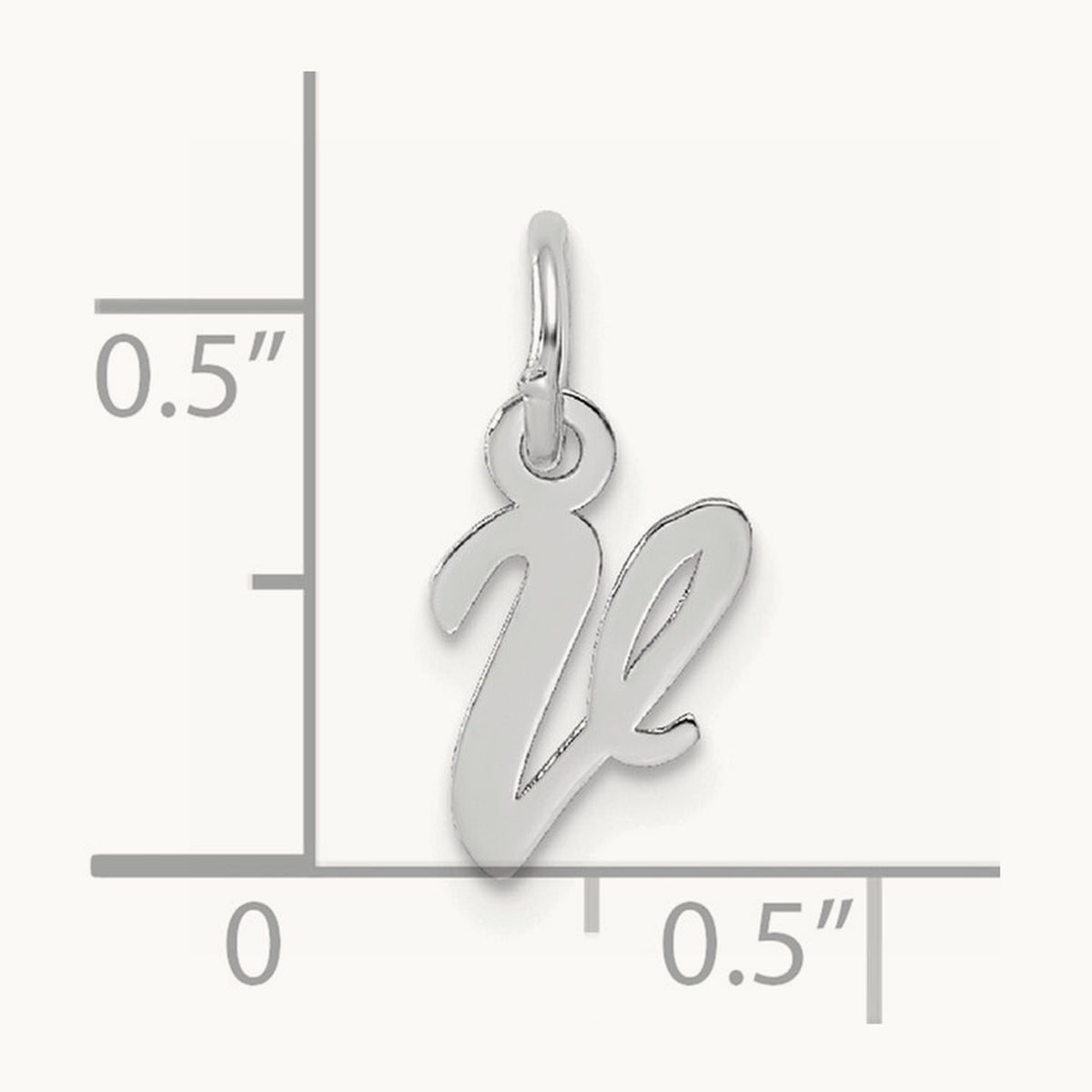 Small Script Letter V Initial Charm, 14K White Gold