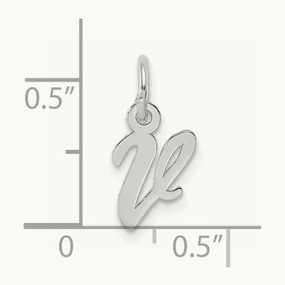 Small Script Letter V Initial Charm, 14K White Gold