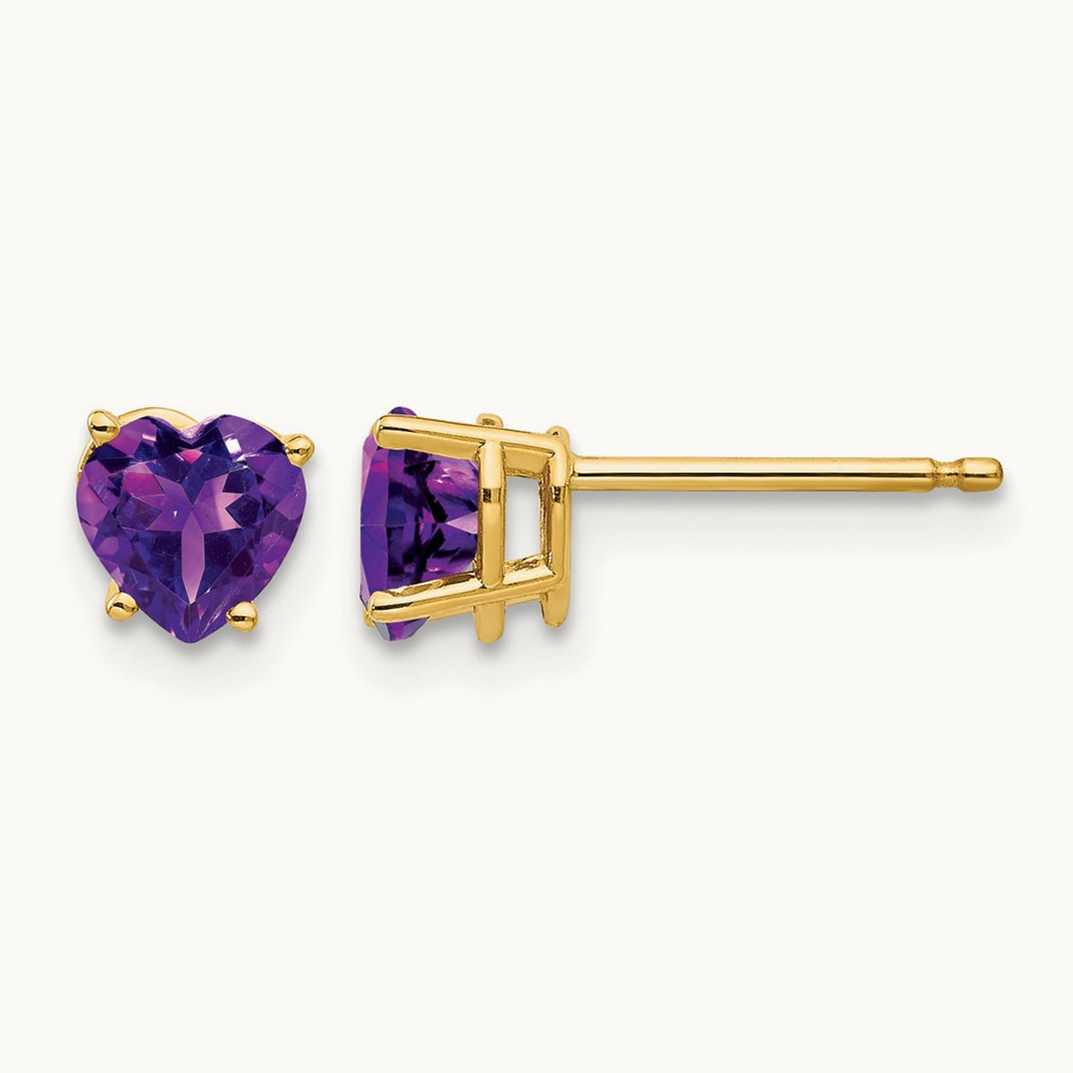 Heart Amethyst Earrings, 5mm, 14K