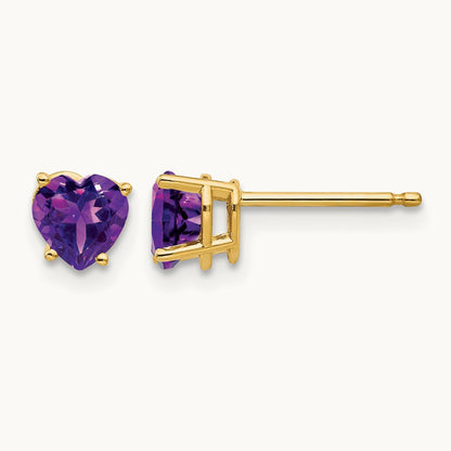 Heart Amethyst Earrings, 5mm, 14K