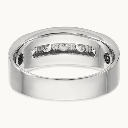 1ct Lab Grown Dia VS+ F+ Comp 5 Stone Men's Band, 14K White Gold