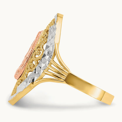 w/White Rhodium Filigree Guadalupe Ring, 14K Two-tone