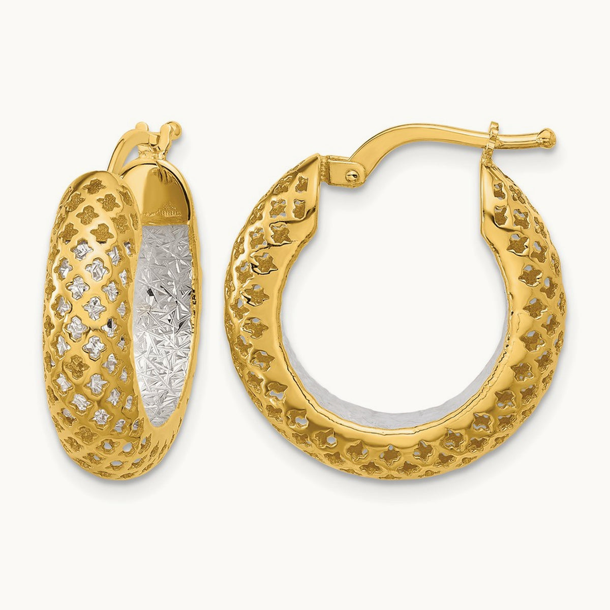 Polished and Diamond-cut Hoop Earrings, 14K Two-tone — Leslie's