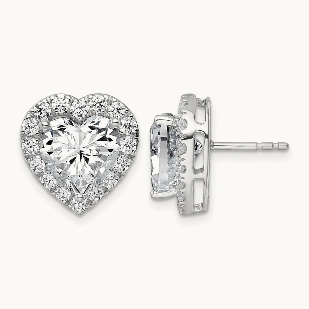 Heart Halo Post Earrings, 0.50-7.25 ct tw Lab-Grown Diamond — 7 3/8 ct, VS (Best), 14K White Gold