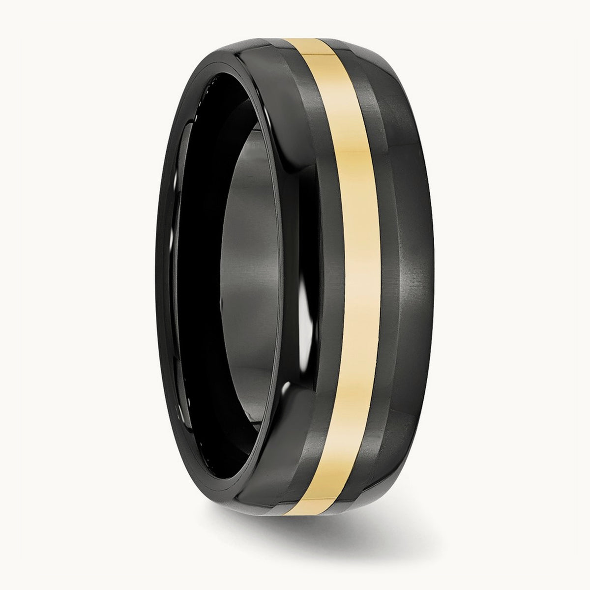Ceramic Black With14k Polished Inlay 8mm Band