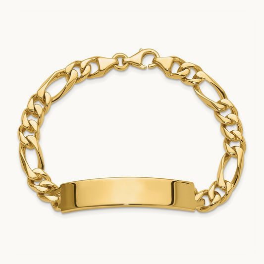 Hand-polished Figaro ID Bracelet, 14K