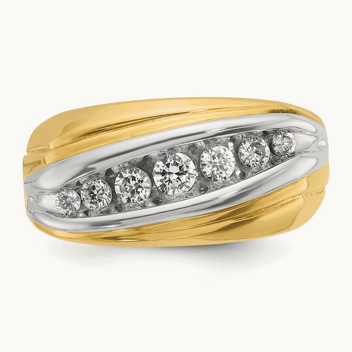 14ktt IBGoodman Men's Polished & Grooved 7-Stone Diamond Ring