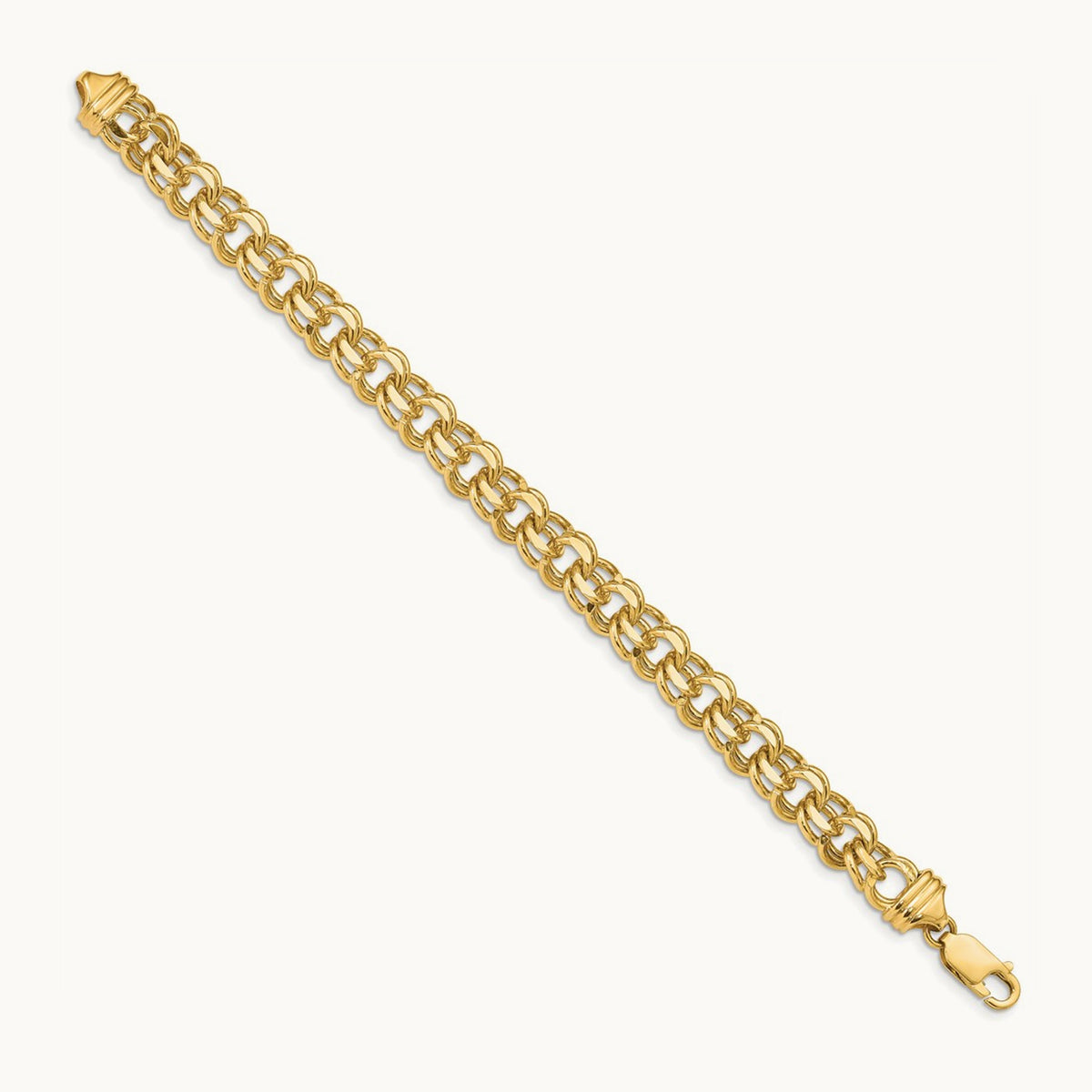 7in Solid Double Link Charm Bracelet — 14K Yellow Gold, 8.5mm