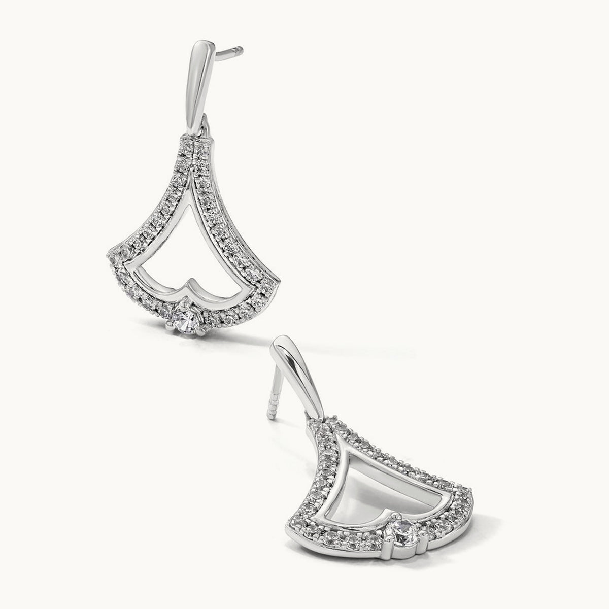 Diamond Post Dangle Earrings, 14K White Gold