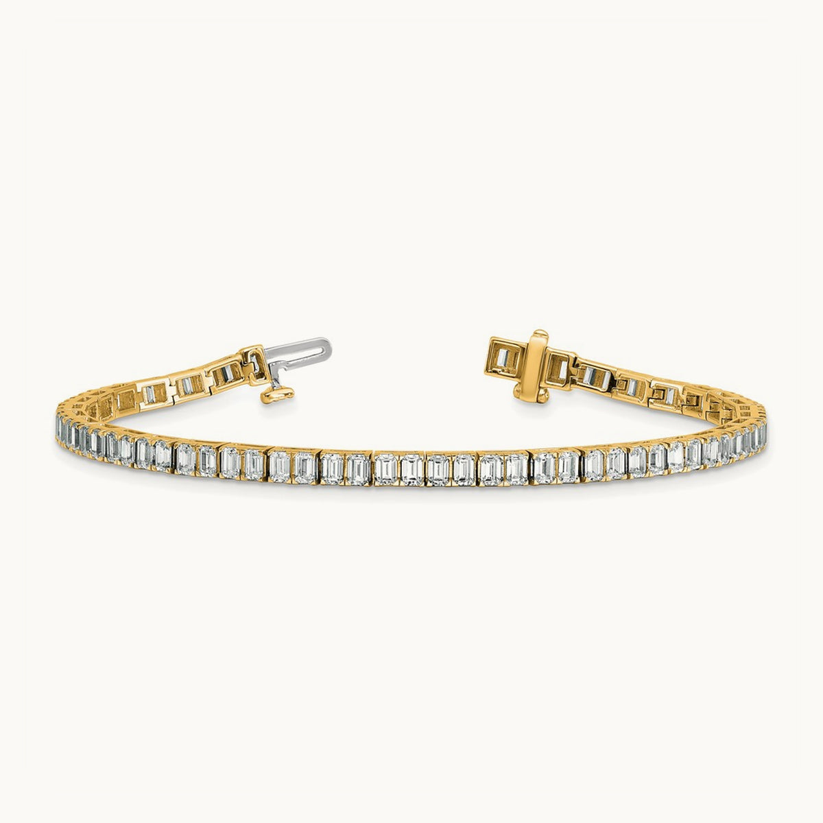 Emerald Bezel Tennis Bracelet, 7.00 ct tw Lab-Grown Diamond — 14K Yellow Gold