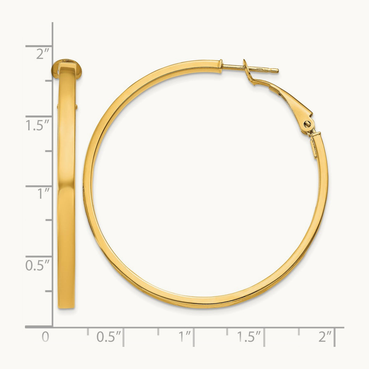 Polished Square Tube Round Hoop Earrings — 14K Yellow Gold, 3x45mm