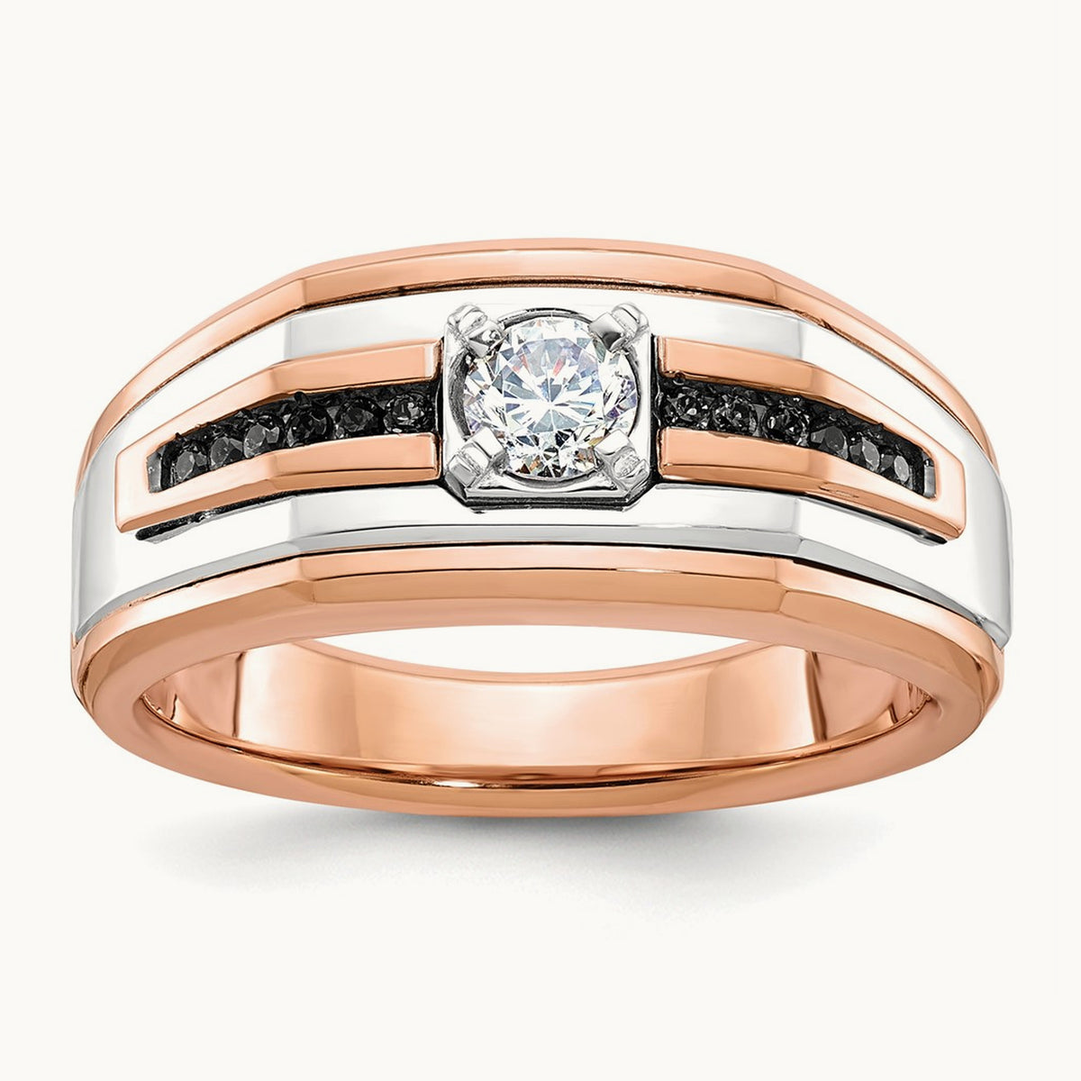 White/Rose IBGoodman Men's Black/White Diamond Complete Ring, 14K Two-tone