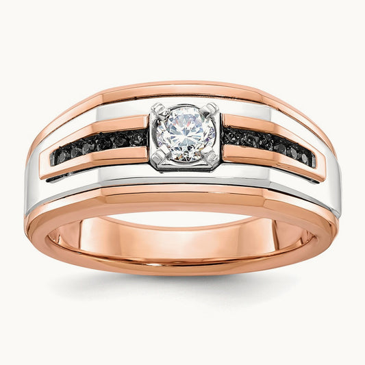 White/Rose IBGoodman Men's Black/White Diamond Complete Ring, 14K Two-tone