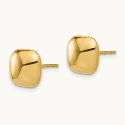 Polished Puffed Square Post Earrings — 14K Yellow Gold