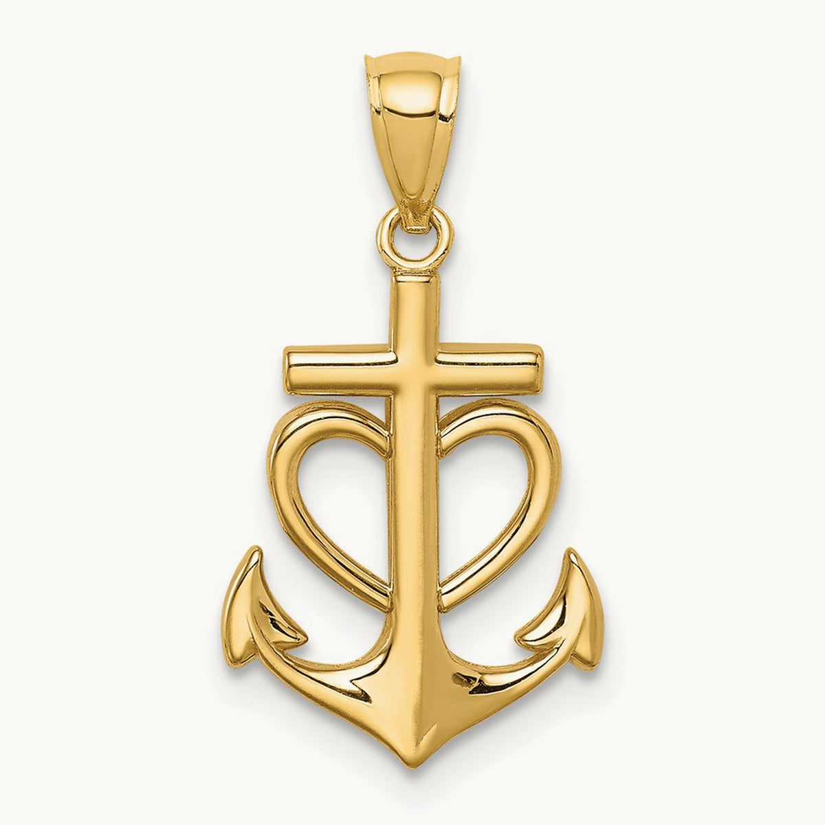 Anchor with Heart Pendant, 14K