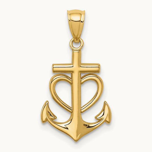 Anchor with Heart Pendant, 14K