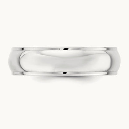 Half Round with Edge Band, 6mm, 10K White Gold