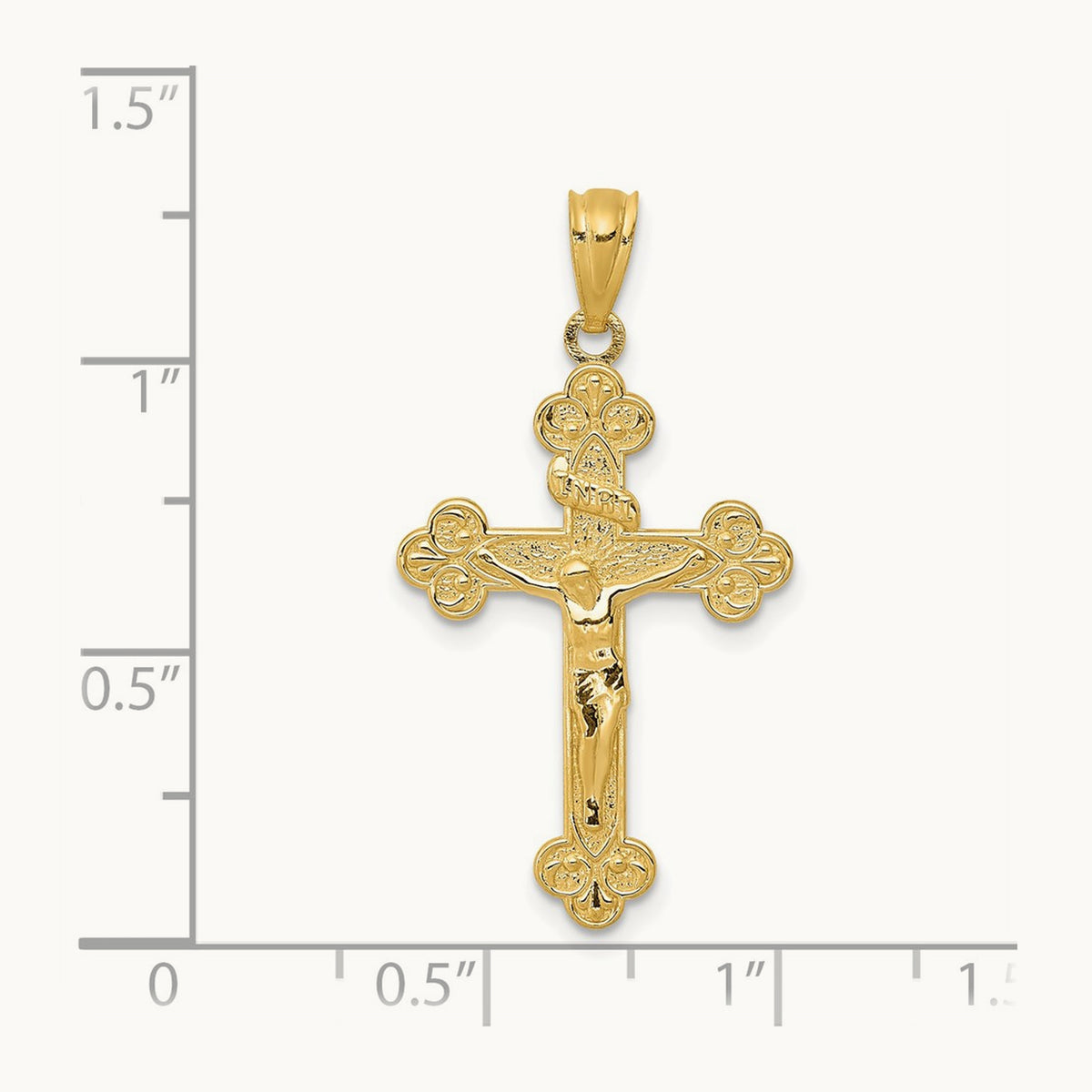 Polished INRI Medium Crucifix Pendant, 14K Gold