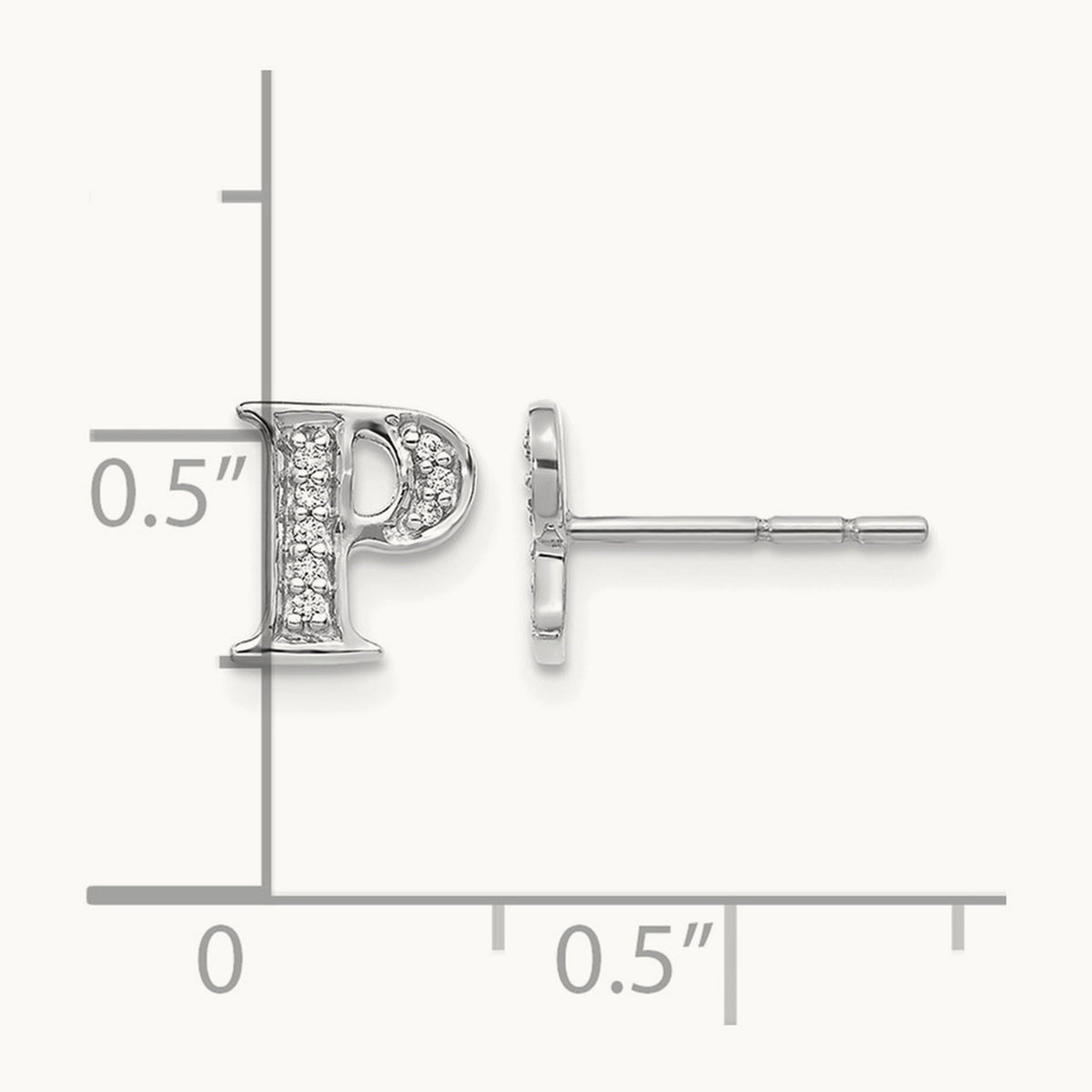 Diamond Initial P Earrings, 14K White Gold