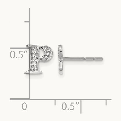 Diamond Initial P Earrings, 14K White Gold