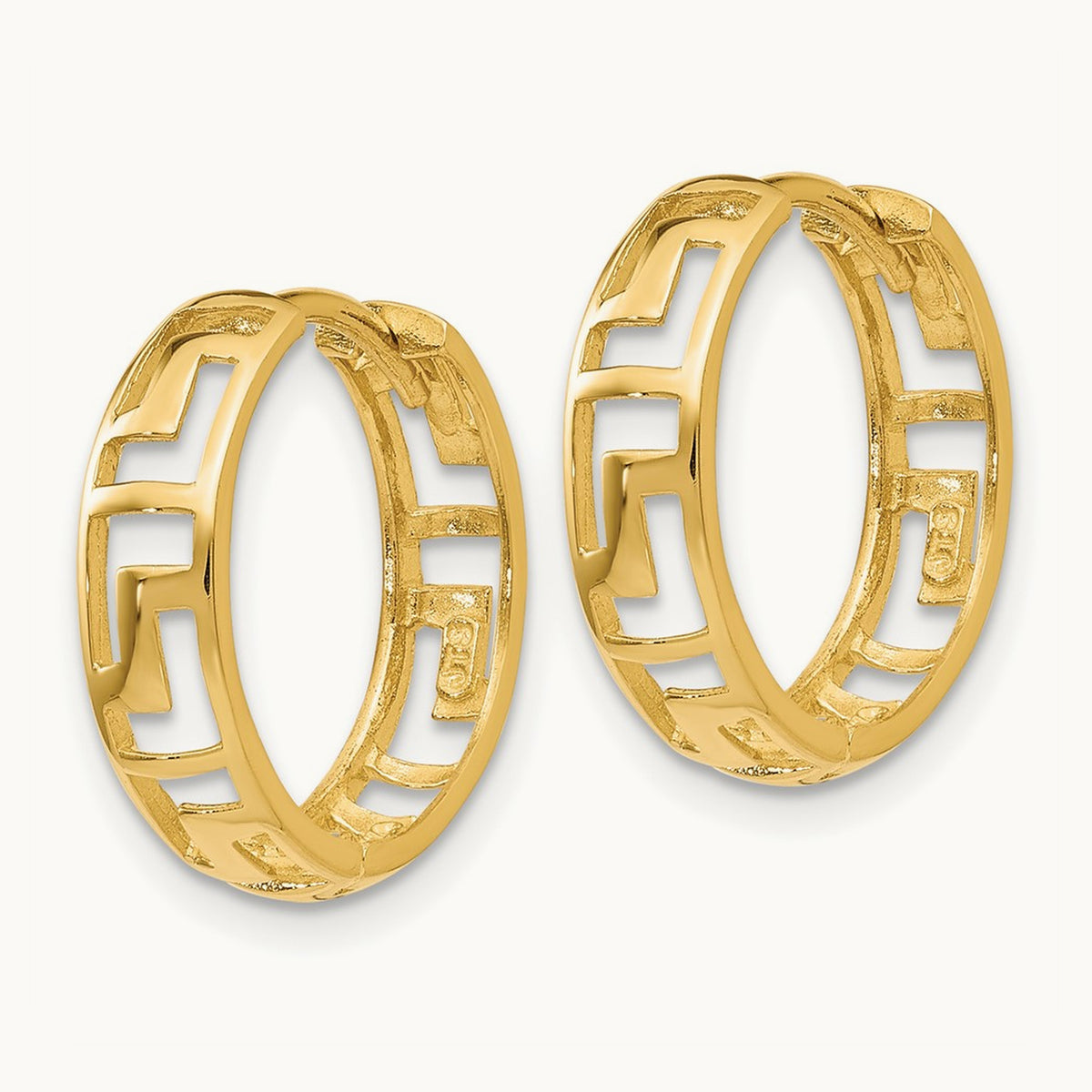 Greek Key Hinged Hoop Earrings — 14K Yellow Gold