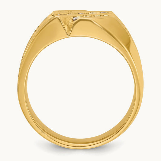 IBGoodman Men's Polished Satin and Grooved Diamond Ring, 14K