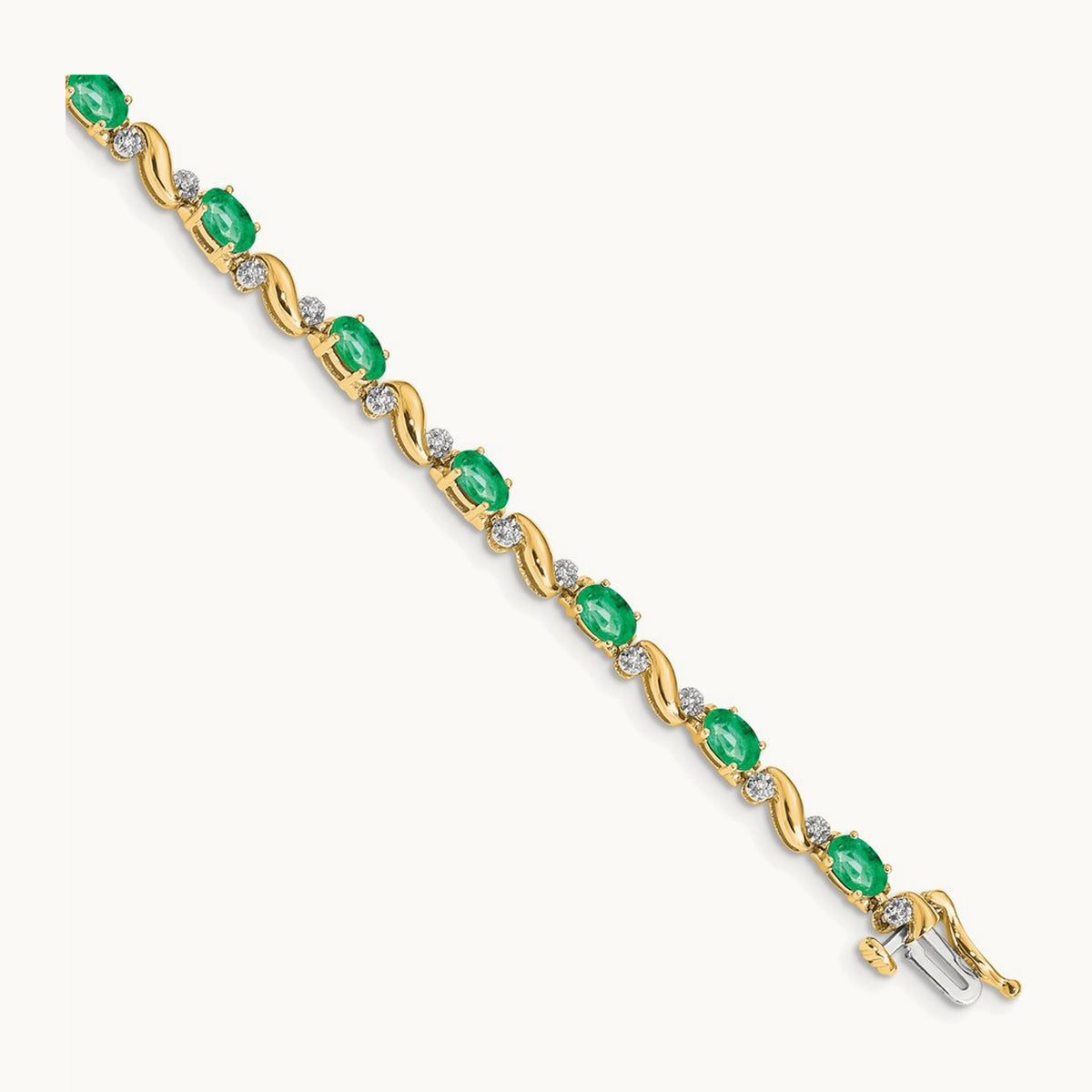 Diamond and Emerald Bracelet — 14K Yellow Gold