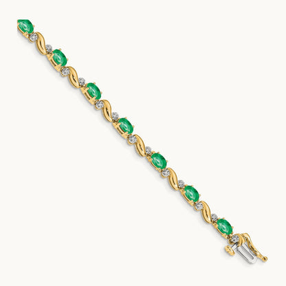 Diamond and Emerald Bracelet — 14K Yellow Gold