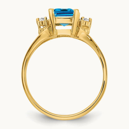 Emerald Cut Blue Topaz AA Diamond ring — photo set