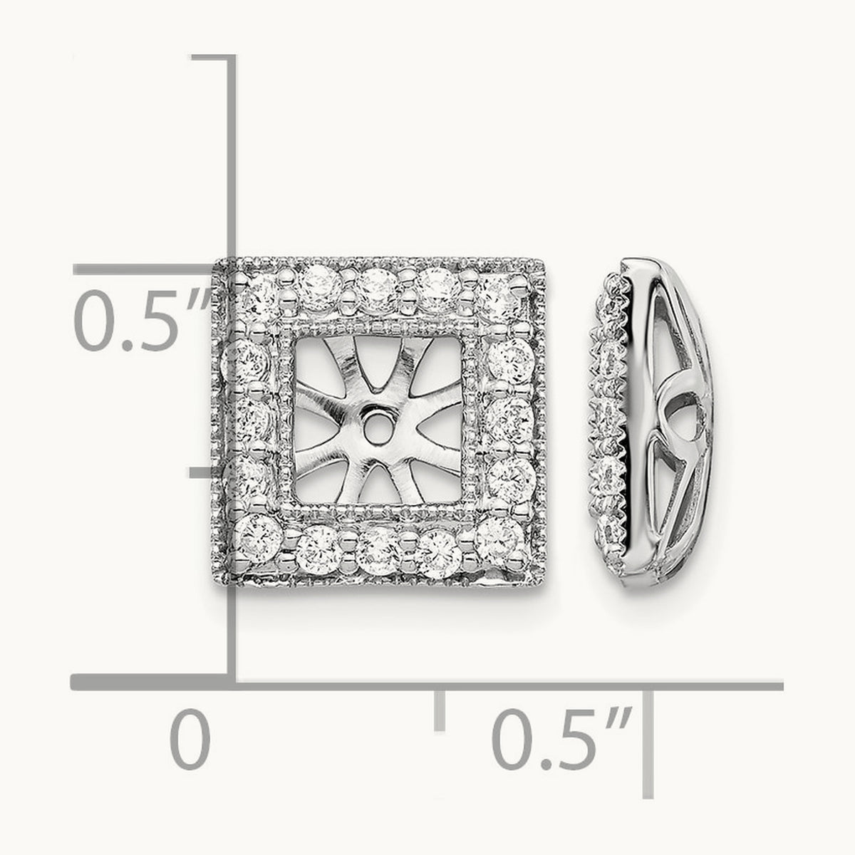 Diamond Square Jacket Earrings — 10mm