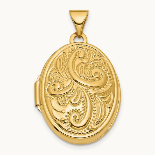 Reversible Swirl Design Oval Locket, 21mm, 14K Yellow Gold