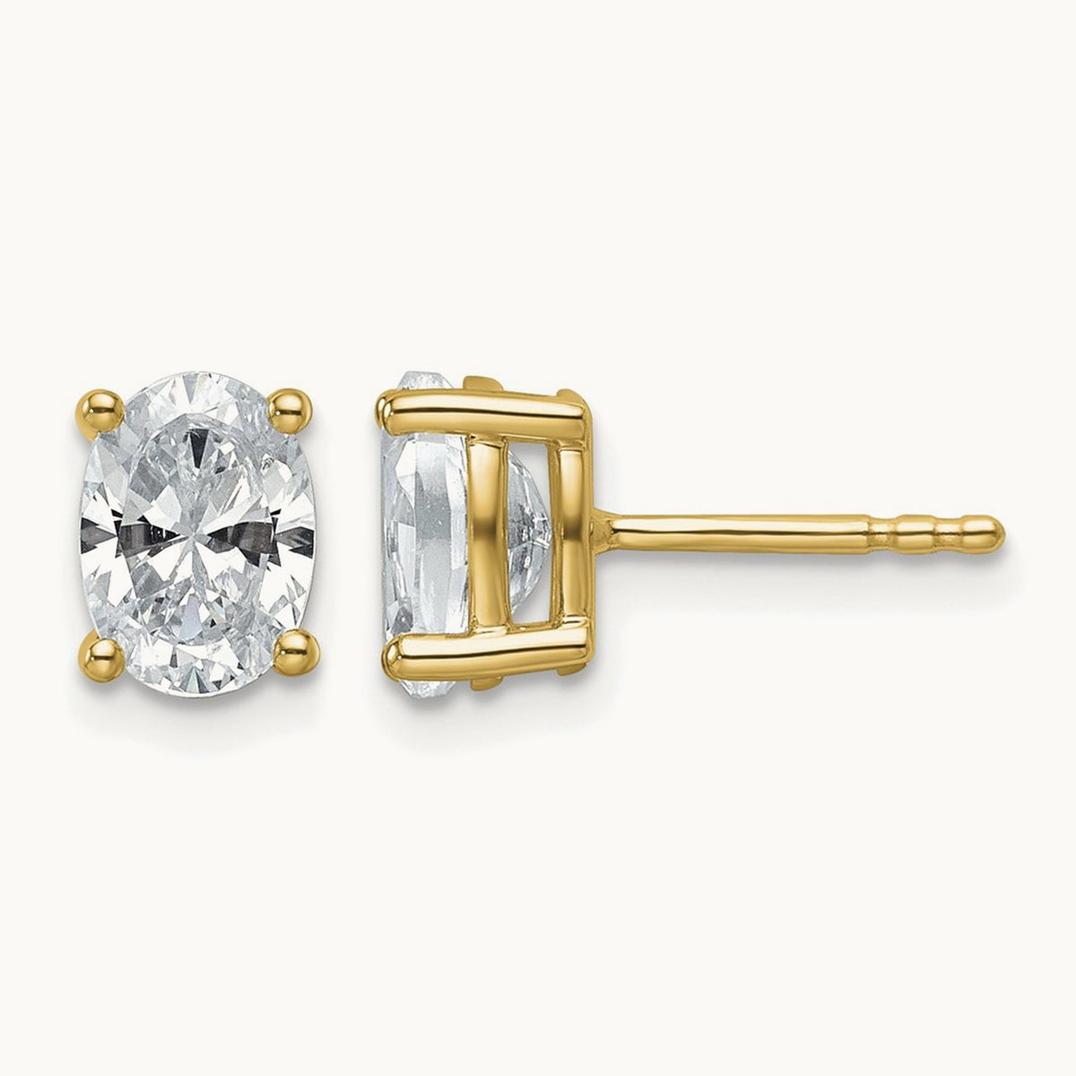Oval Four-Prong Stud Earrings, 0.50-6.00 ct tw Lab-Grown Diamond — 1 1/2 ct, 14K Yellow Gold