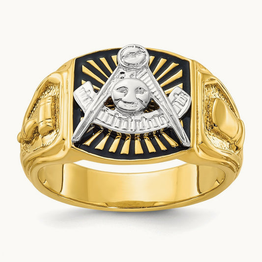14ktt IBGoodman Men's Textured/Black Enamel Past Master Masonic Ring